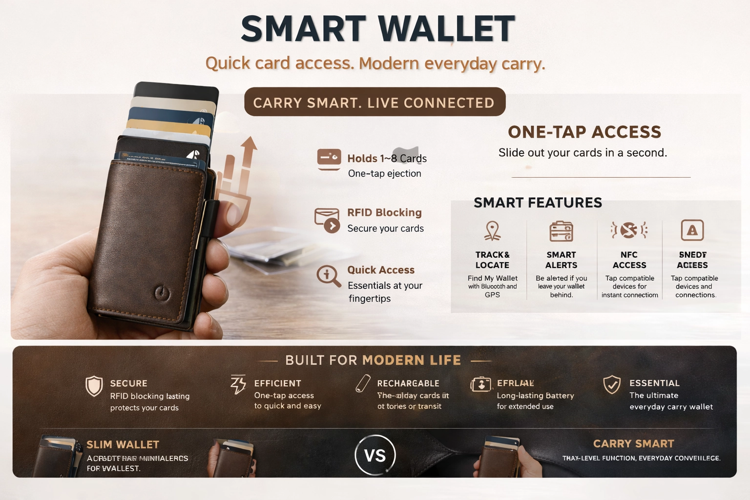 Smart wallet with quick card access and modern everyday carry features.
