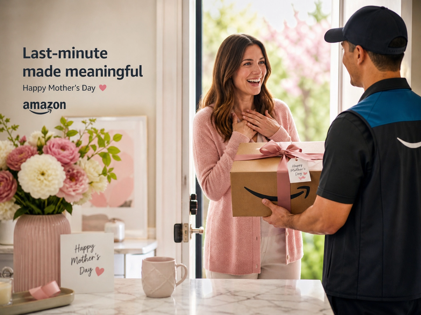 Amazon-style Mother’s Day package delivery at the door for a last-minute gift.