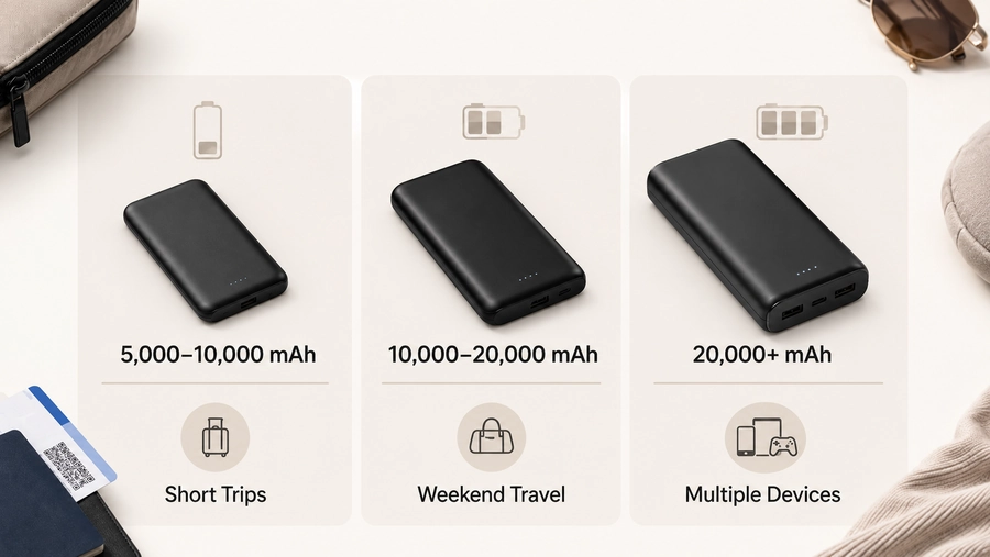 Portable charger capacity comparison for short trips, weekend travel, and multiple devices
